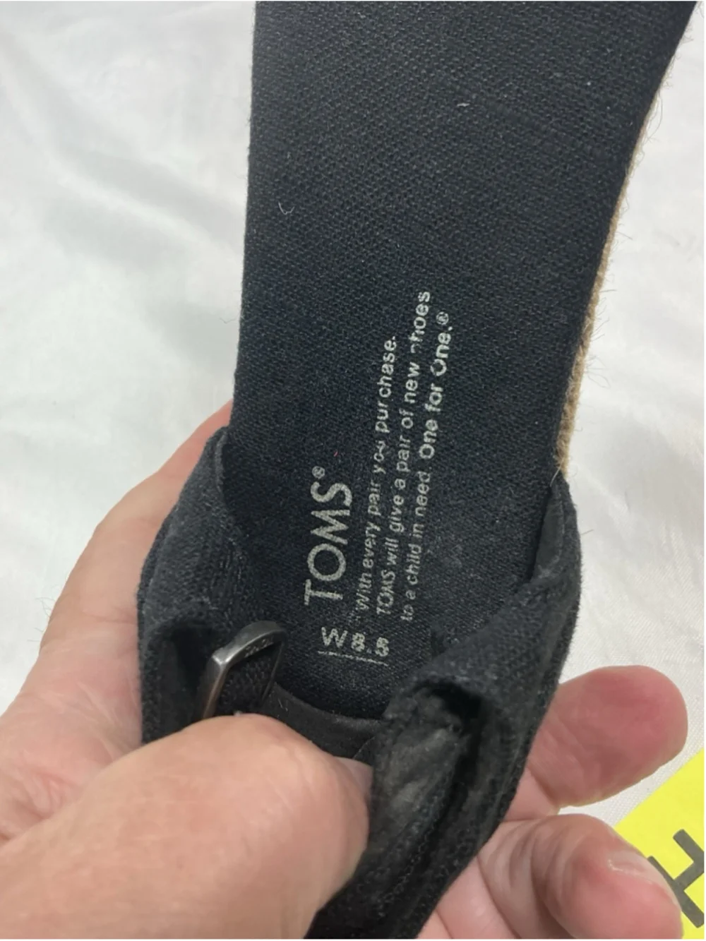 Womans Tom’s Espadrille Wedge Sandals Size 8.5 W Black Peep Toe